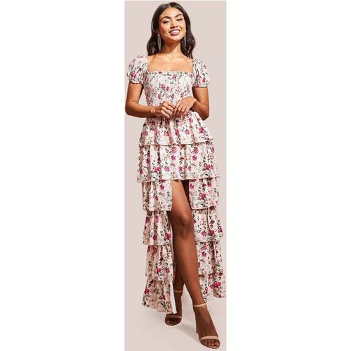 Goddiva Layered Dipped Hem Floral Maxi - Beige