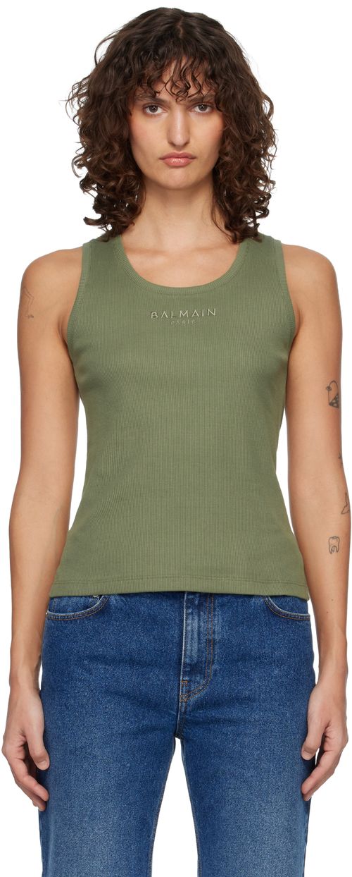 Khaki 'Paris' Jersey Tank Top
