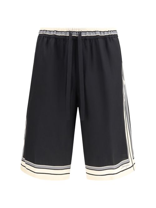 Silk Striped Bermuda Shorts — Black