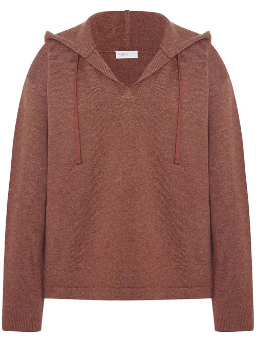 V-neck drawstring hoodie - Brown