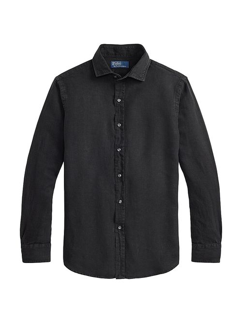 Men's Linen Button-Front Shirt - Polo Black
