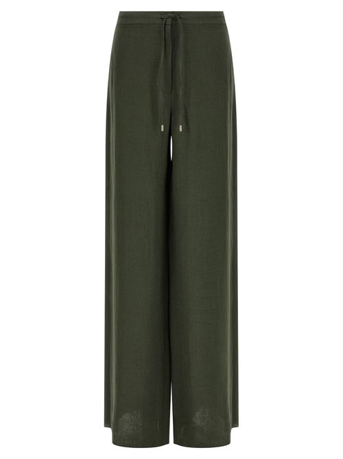 Linen Drawstring Trousers — Green