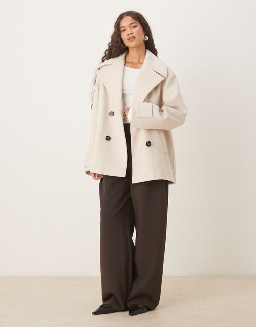 Wool mix short double breasted jacket in light grey