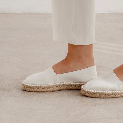Mila Sustainable, Eco Friendly, Vegan Canvas Espadrille Flats - White | : 9. | Color: White