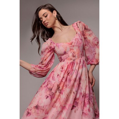 Goddiva Floral Print Shirred Back A Line Maxi Dress - Blush Pink