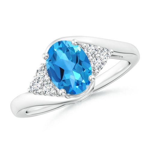Angara 1.5 Carats Oval Swiss Blue Topaz Bypass Ring with Trio Diamond Accents in Platinum