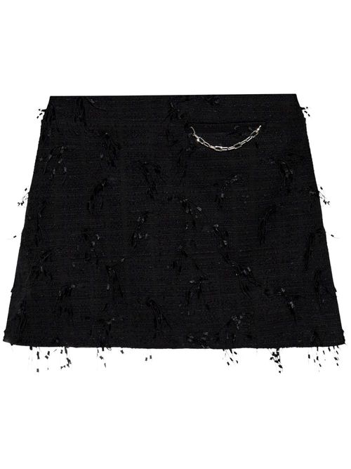 Fringed tweed mini skirt - Black