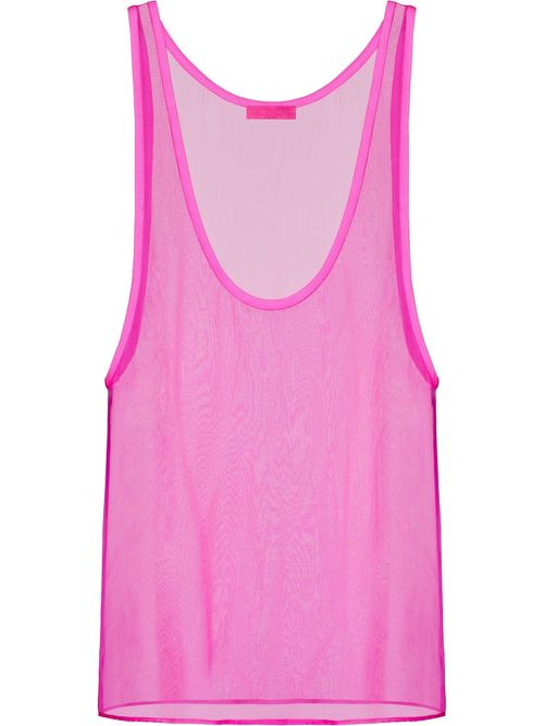 Semi-sheer silk chiffon tank top - Pink