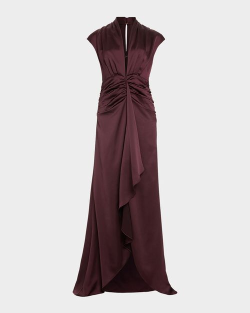 Catrin Draped Deep V-Neck Gown