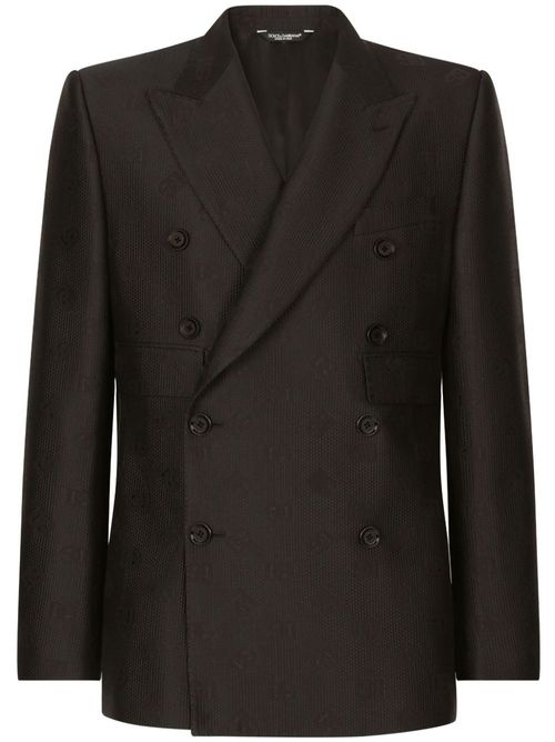 Monogram-jacquard double-breasted blazer - Black