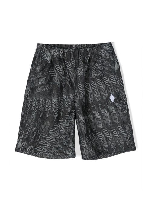 Feather-print denim shorts - Black