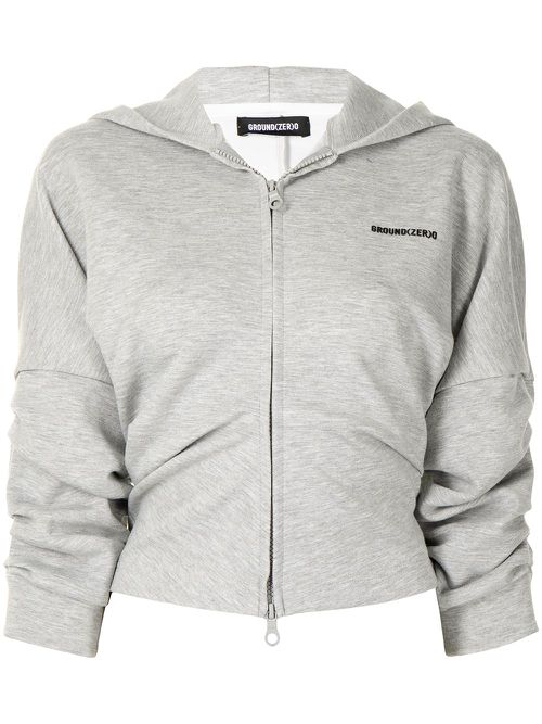 Draped-sleeve zipped hoodie - Grey