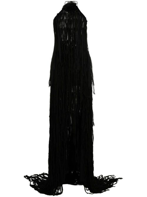 Fringe-design sleeveless maxi dress - Black