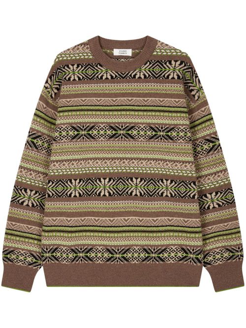 Fair isle intarsia knit sweater - Brown