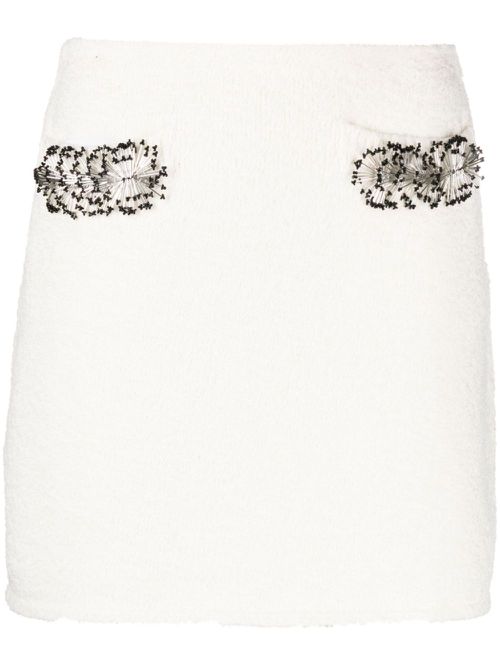 Bead-embellished bouclé miniskirt - White