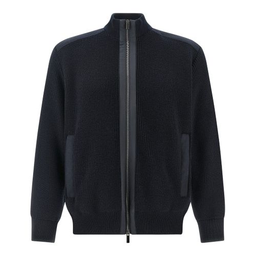 Zip-up cardigan in Soft Cool Touch wool with Typhoon® Re-4x4 Stretch details, Man, Blue