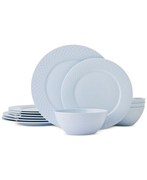 Trellis Misty Blue 12 Pc. Dinnerware Set, Service for 4 - Misty Blue
