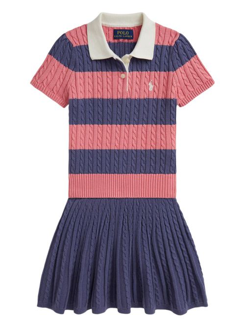 Cable-knit striped polo skirt set - Purple