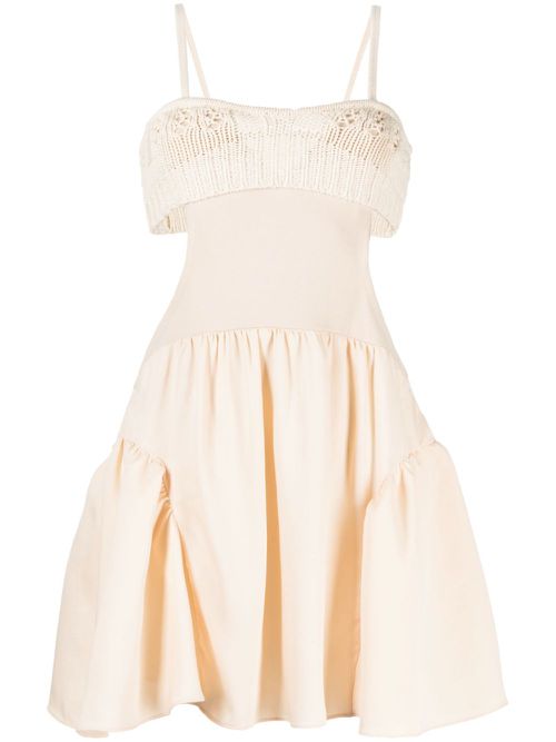 Crochet-panel cut-out dress - Neutrals