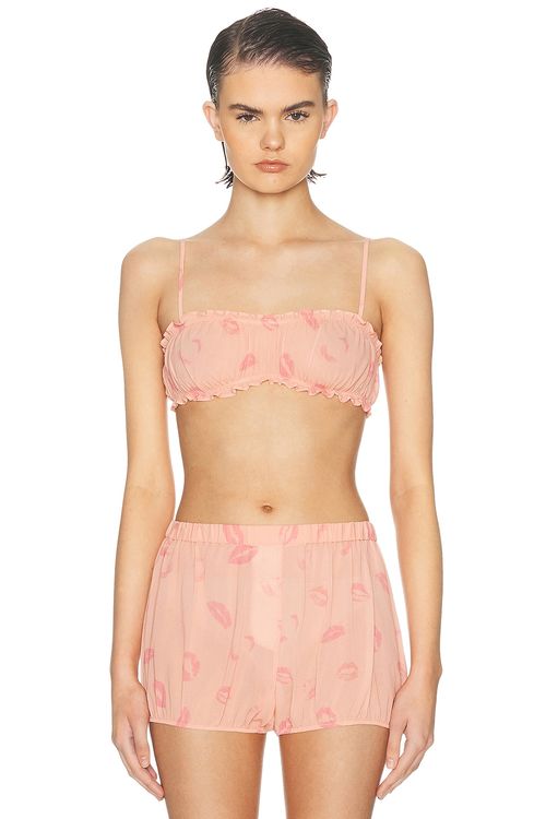 Kiki de Montparnasse Bisou Bisou Bandeau Bra in Blush Print - Blush. L also in M