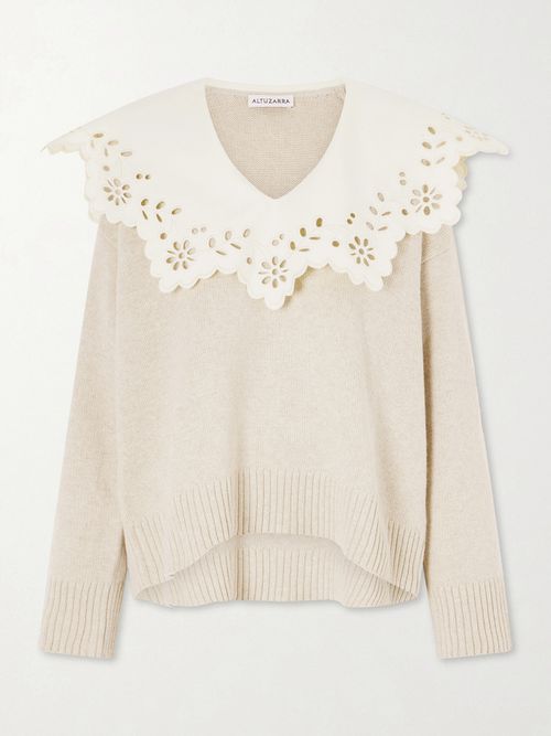Toro Broderie Anglaise-trimmed Wool Sweater - Neutrals