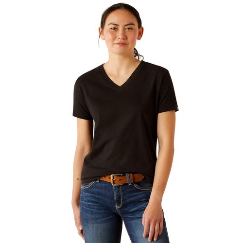 Women's Rebar Cotton Strong Standard V-Neck T-Shirt in Black