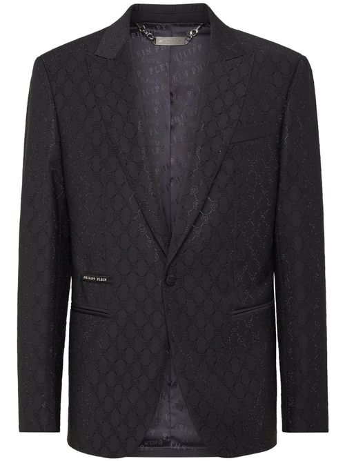 Monogram-pattern blazer - Black