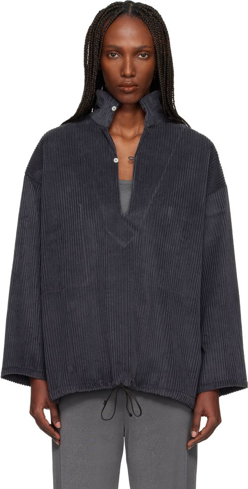 Gray Wide Cotton Corduroy Vareuse Turtleneck