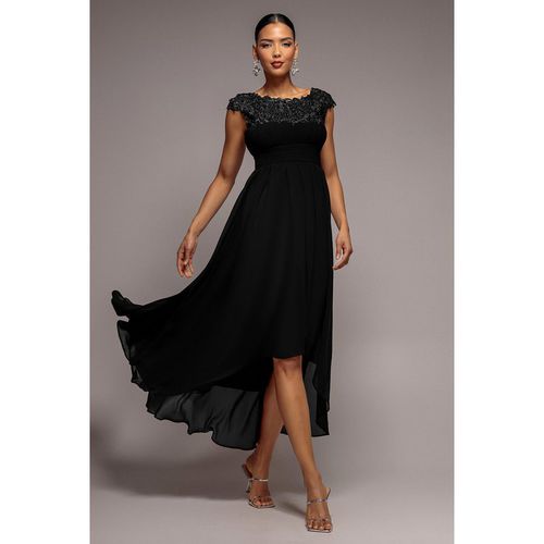 Goddiva Crochet & Pleated Top High Low Maxi - Black