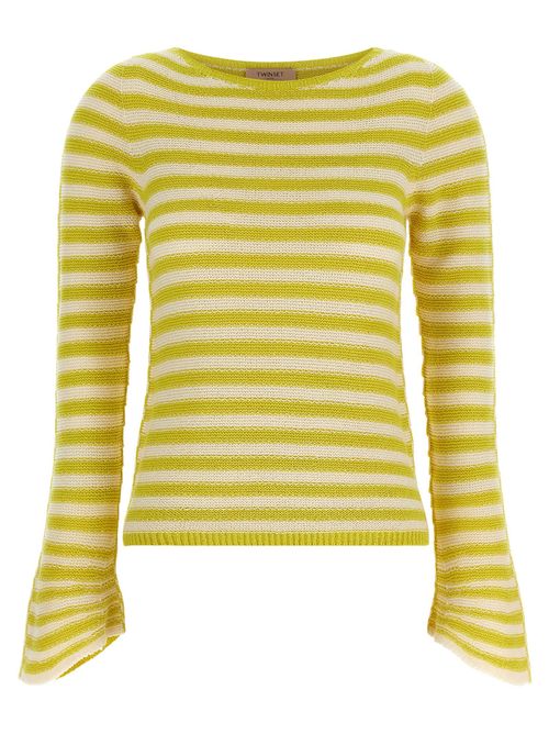 Striped Cotton Blend Sweater — Yellow
