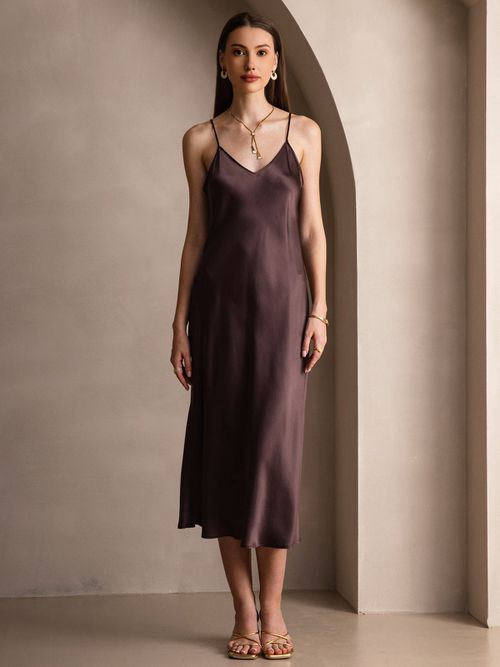 Pure Silk Spaghetti Strap Midi Dress