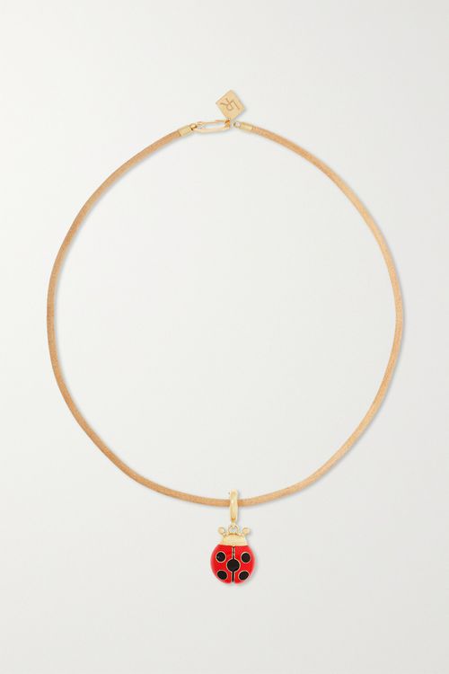 Lady Bug 14-karat Gold, Enamel And Leather Necklace - Red