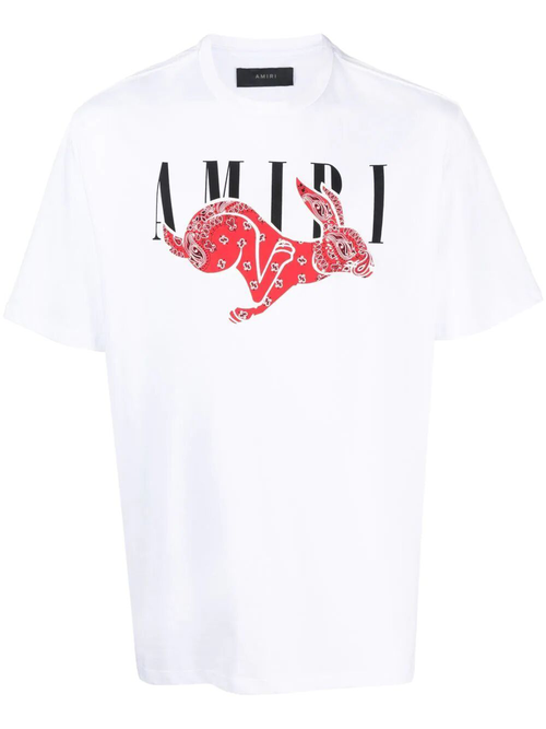 Amiri CNY Bandana Rabbit Print T-Shirt in White - White