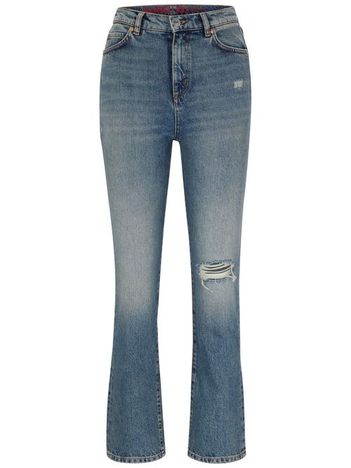 HUGO logo-patch cotton tapered jeans - Blue