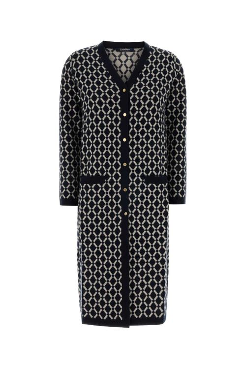 Diamond-Jacquard Wool Cardigan — Navy