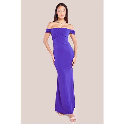 Goddiva Pleated Bardot Scuba Maxi Dress - Purple
