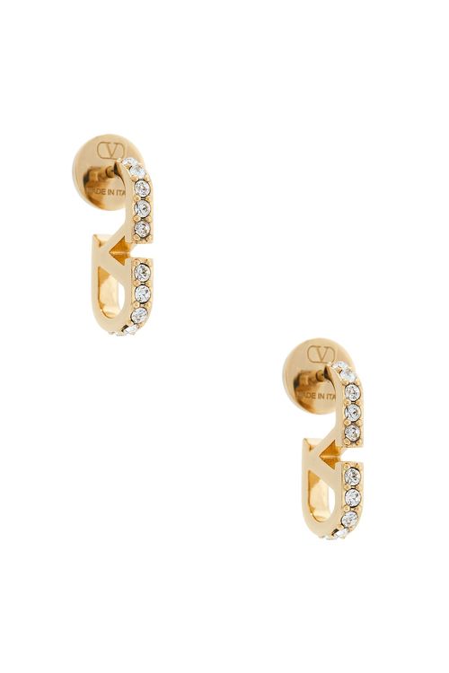 Valentino Garavani Vlogo Signature Earrings in Oro & Crystal - Metallic Gold. a