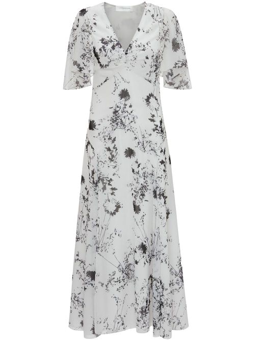Floral-print plissé dress - White