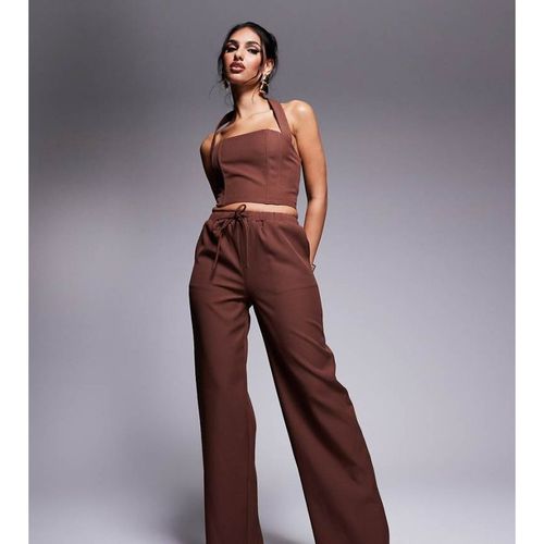 Kaiia Womens exclusive drawstring waist wide leg trousers co-ord in chocolate - Brown
