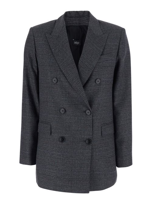 Check-Pattern Wool Blend Blazer — Gray