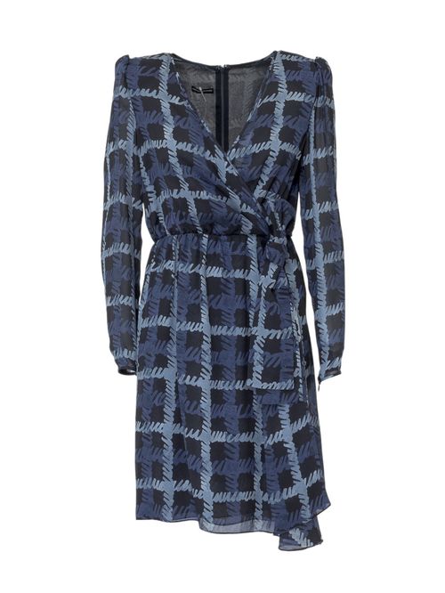 Blue Printed V Neck Midi Dress