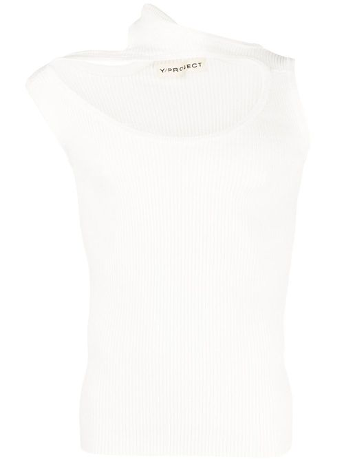 Triple Collar ribbed tank top - White