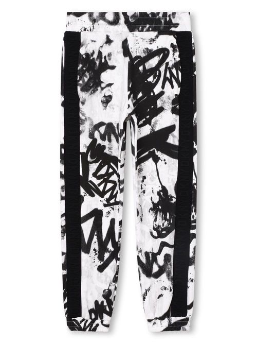 Logo-tape graffiti-print trousers - White