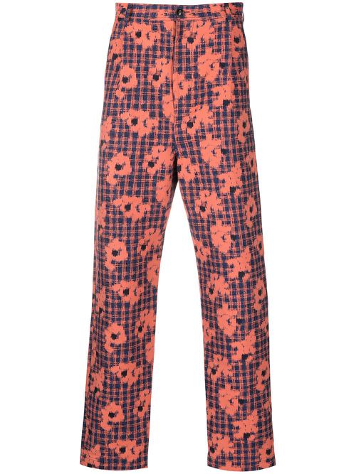Floral-print slim-cut trousers - Orange