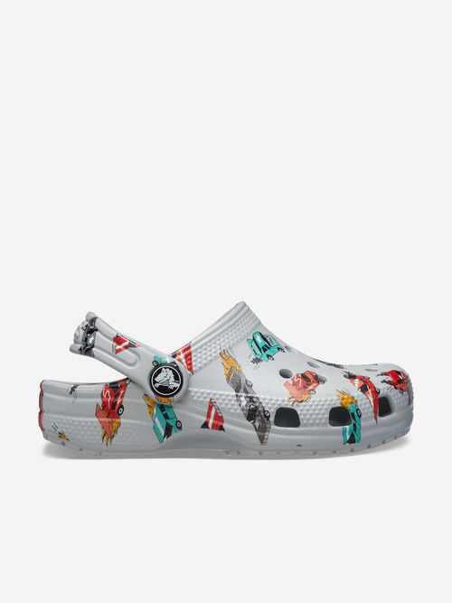 Boys Classic Race Cars Graphic Clog in Grey