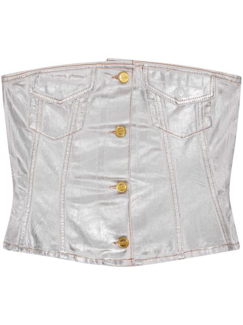 Silver Foil Denim Corset — Silver