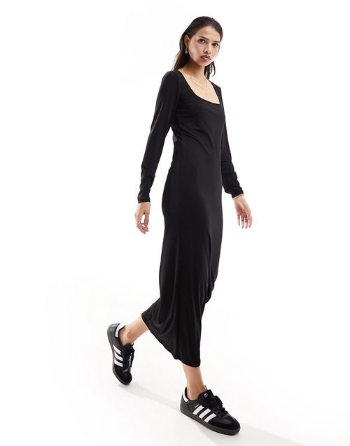 Reversible stretch long sleeved maxi dress in black