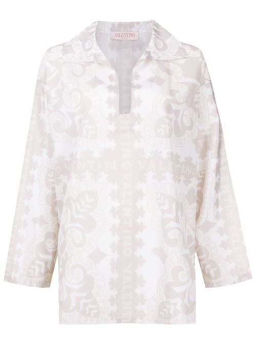 Valentino Garavani geometric-print silk-cotton shirt - Neutrals