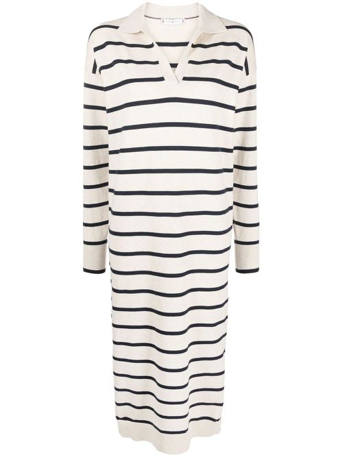 Striped long-sleeved midi dress - Neutrals