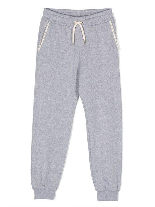 Lace-trim cotton track pants - Grey
